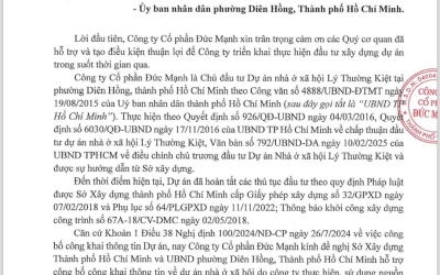 CÔNG BỐ CÔNG KHAI THÔNG TIN LIÊN QUAN ĐẾN DỰ ÁN NHÀ Ở XÃ HỘI LÝ THƯỜNG KIỆT.