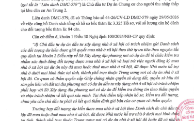 THÔNG BÁO V/V CÔNG BỐ DANH SÁCH ƯU TIÊN MUA NHÀ Ở XÃ HỘI TẠI DỰ ÁN CHUNG CƯ AN TRUNG 2